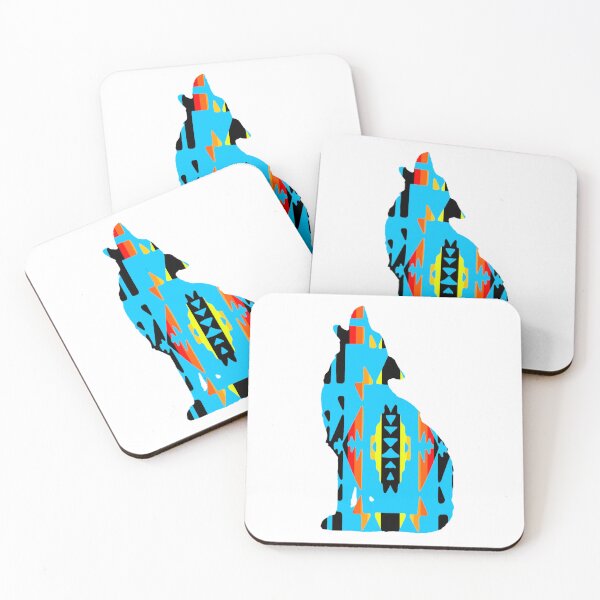 Item preview, Sky Blue / Fire Colors / Black Native Print Wolf designed and sold by JMWCD.