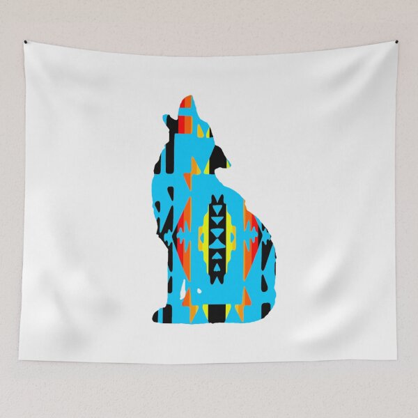 Item preview, Sky Blue / Fire Colors / Black Native Print Wolf designed and sold by JMWCD.