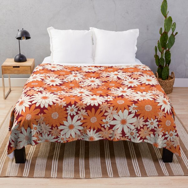 Item preview, Retro mid-century flower bloom pattern - orange, cream, maroon red designed and sold by Arubi-Art.