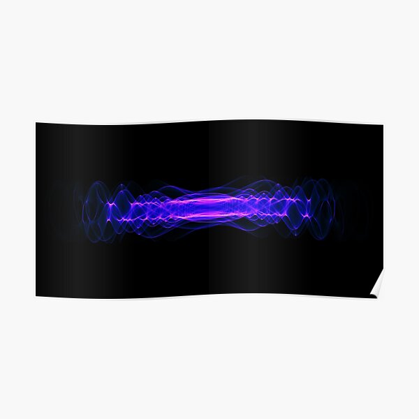 Plasma or high energy force concept. Blue-purple glowing energy waves on black Poster