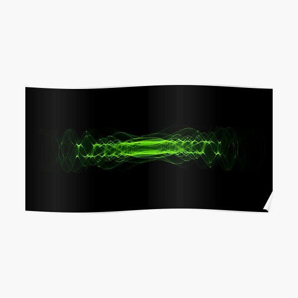 Plasma or high energy force concept. Green glowing energy waves on black Poster