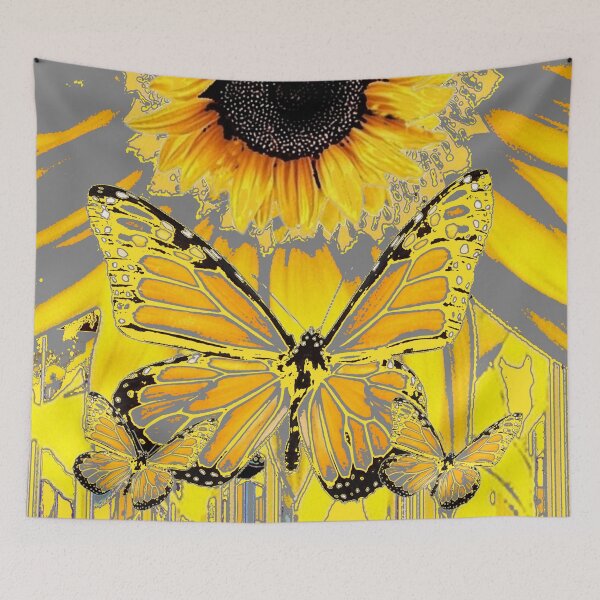 Item preview, GREY YELLOW MONARCH BUTTERFLY ABSTRACT SUNFLOWER ART designed and sold by sharlesart.