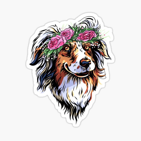 Item preview, Race de chien de berger australien dans une couronne de fleurs designed and sold by kavalenkavart.