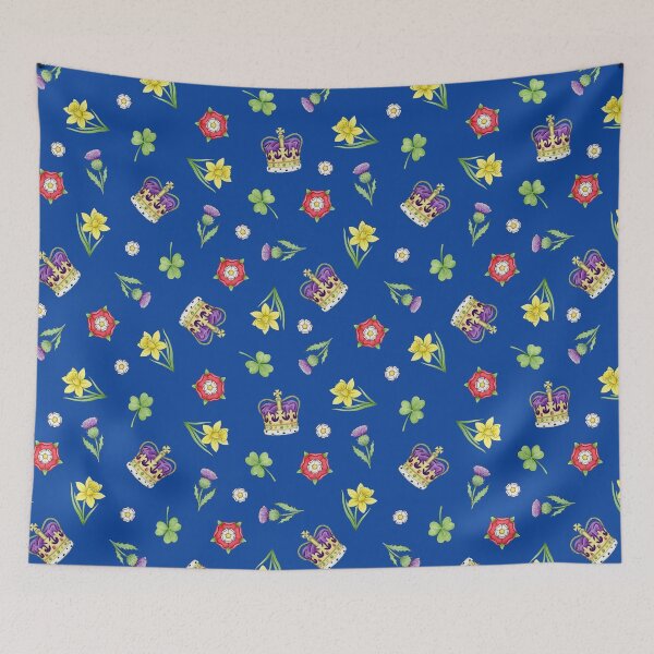 Item preview, Coronation Nations - royal crown with national emblems on royal blue designed and sold by HazelFisher.