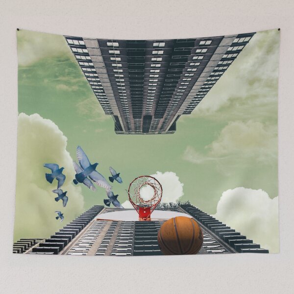 Item preview, Giant Hoop in the City - "Shoot For The Sky" Basketball Print - Urban Collage Art designed and sold by GollyWillikers.