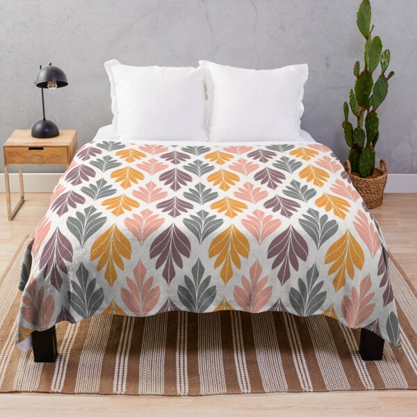 Item preview, Hand-drawn leaves forming vertical lines pattern - orange, blush, rose pink, grey, white designed and sold by Arubi-Art.