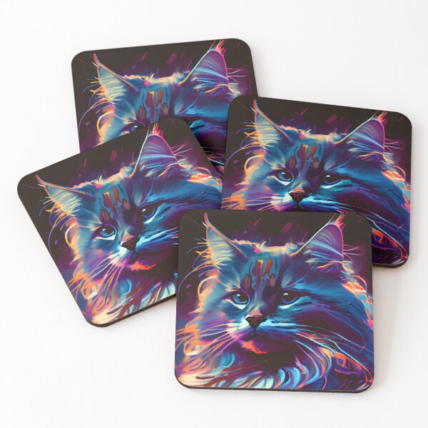 Item preview, Neon Maine Coon Cat Abstract Portrait designed and sold by triplethedot.