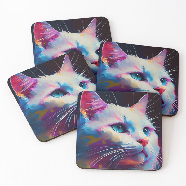 Item preview, Neon Turkish Angora Cat Abstract Portrait designed and sold by triplethedot.