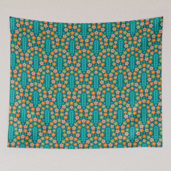 Item preview, COW PARSLEY Retro Seventies 1970s Floral Botanical Pattern in Retro Aqua Blush Orange Olive Green Teal - UnBlink Studio by Jackie Tahara designed and sold by Jackie Tahara of UnBlink Studio.