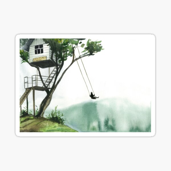 Vista previa del artículo con la obra «Casa del Árbol - Baños - Ecuador - casa en un árbol, columpio, ilustración acuarela», diseñado y vendido por olgagolovizina.