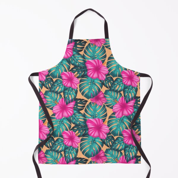 Item preview, Monstera Leaves and Hibiscus, Teal and Pink on Peach designed and sold by Guided by Light Art.