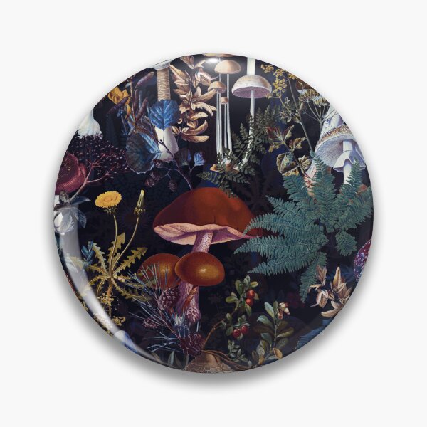 Item preview, Vintage Mushrooms Forest Botanical Pattern - Mystic Black  Botanical Night Garden Nightgarden designed and sold by UtArt.