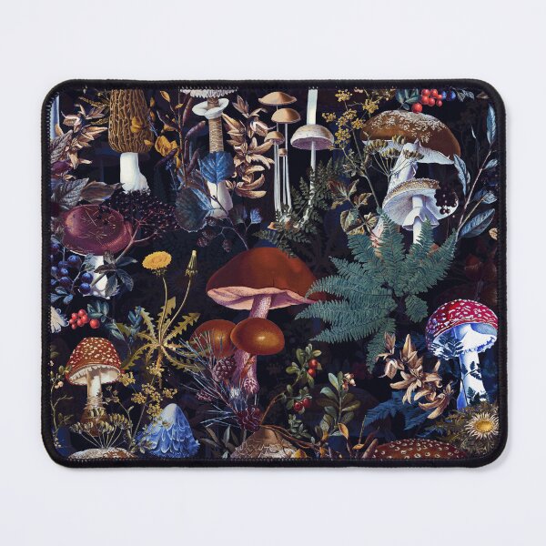 Item preview, Vintage Mushrooms Forest Botanical Pattern - Mystic Black  Botanical Night Garden Nightgarden designed and sold by UtArt.