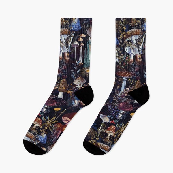 Item preview, Vintage Mushrooms Forest Botanical Pattern - Mystic Black  Botanical Night Garden Nightgarden designed and sold by UtArt.