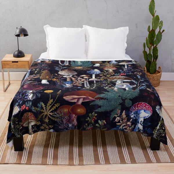 Item preview, Vintage Mushrooms Forest Botanical Pattern - Mystic Black Botanical Night Garden Nightgarden designed and sold by UtArt.