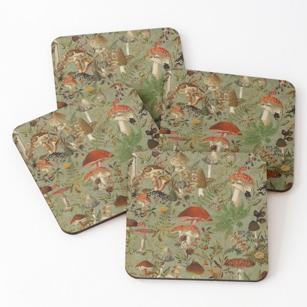 Item preview, Vintage Mushrooms Forest Botanical Pattern - Sage Botanical Garden Nightgarden designed and sold by UtArt.