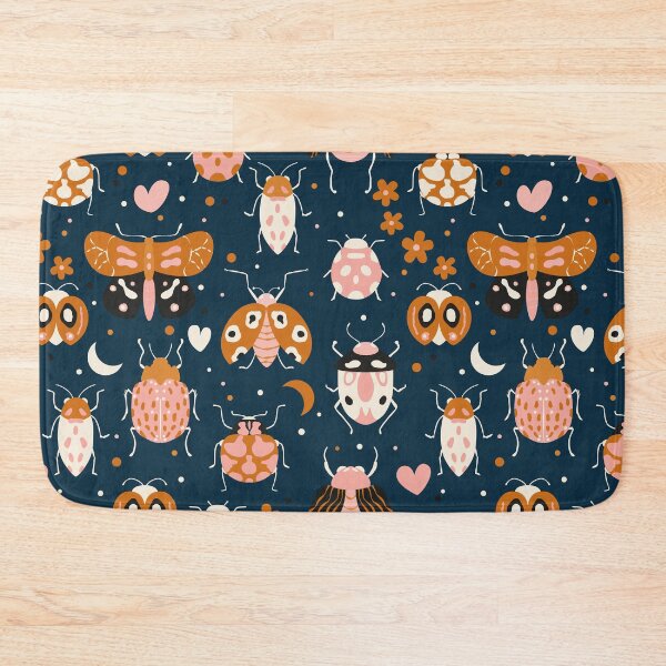Item preview, Cute colorful bugs on dark blue background, pattern designed and sold by BlueLela.