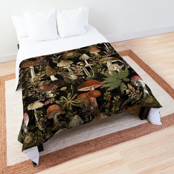 Item preview, Vintage Midnight Mushrooms Forest Botanical Night Garden Pattern - Black Nightgarden designed and sold by UtArt.