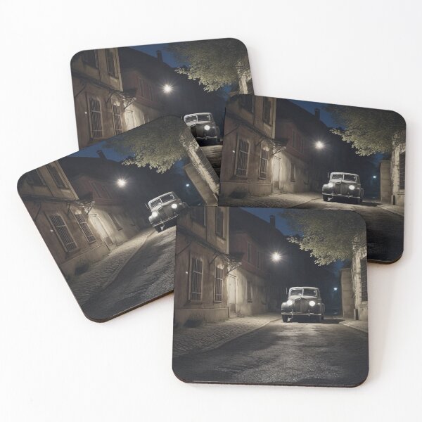 Item preview, Vintage car at night in a picturesque old town alley designed and sold by Cametostay.