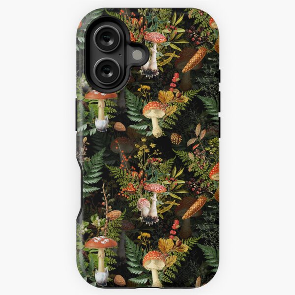 Vista previa del artículo con la obra «Hongos venenosos de medianoche vintage en el bosque Jardín Botánico Nocturno en negro Jardín Nocturno», diseñado y vendido por UtArt.
