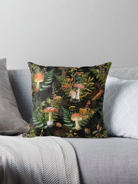 Item preview, vintage midnight toadstools in the forest Botanical Night Garden on black Nightgarden designed and sold by UtArt.