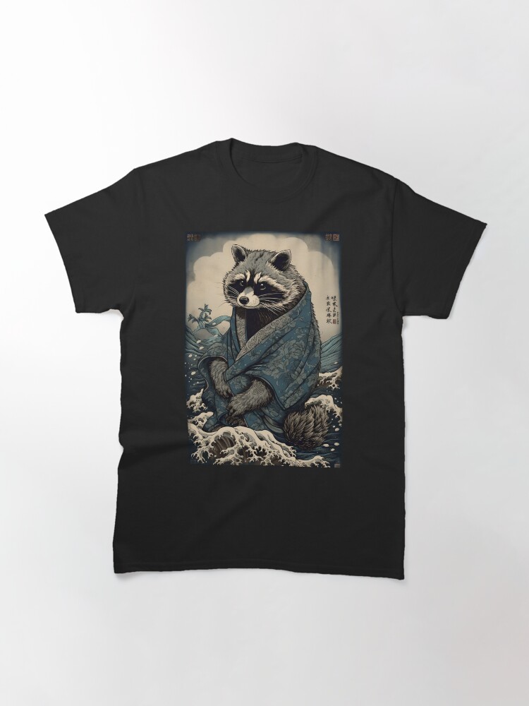 Thumbnail 3 of 7, Classic T-Shirt, Raccoon and Waves - Traditional Japanese Ukiyoe Painting designed and sold by cocorf.