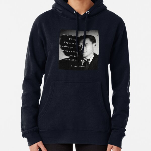 Item preview, Albert Camus black and white portrait and quote: Au milieu de l'hiver, j'apprenais enfin designed and sold by artbleed.