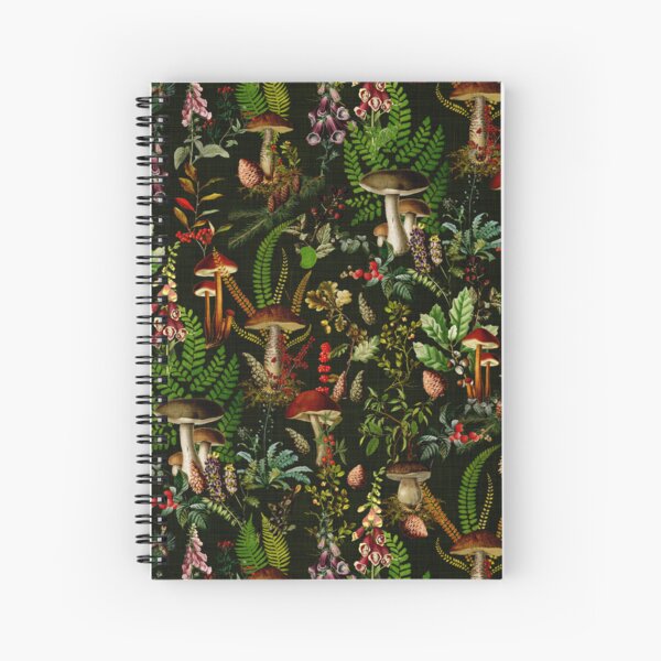 Aperçu de l'œuvre Motif botanique de forêt de champignons vintage - Jardin botanique de nuit noir Jardin de nuit créée et vendue par UtArt.