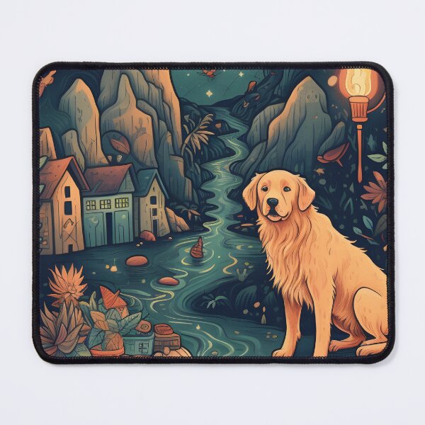 Item preview, Golden Retriever Psychedelic Style Around Colorful Water Valley designed and sold by Andre Frosch.