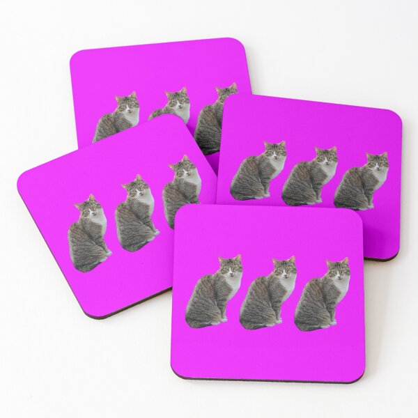 Item preview, tabby cat 3 times side by side with background in pink-purple designed and sold by Binas-gallery.