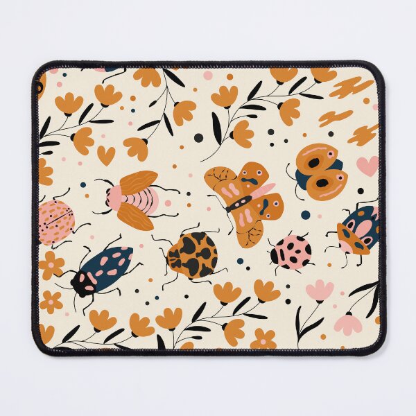 Item preview, Cute bugs and moths with florals on beige background, pattern designed and sold by BlueLela.