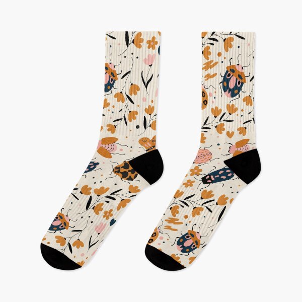 Item preview, Cute bugs and moths with florals on beige background, pattern designed and sold by BlueLela.