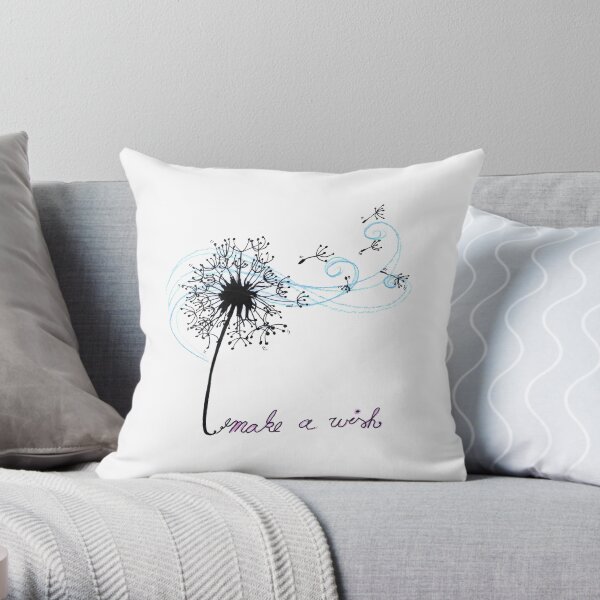 Make A Wish Dandelion Flower Art Design Gift Throw Pillow