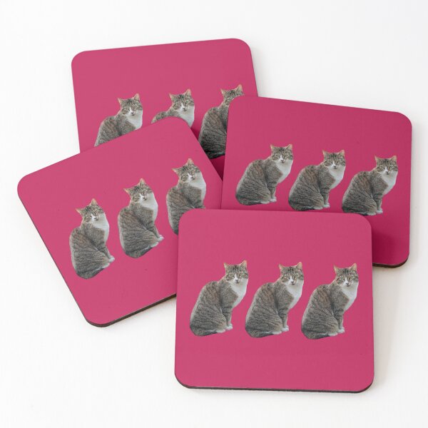 Item preview, tabby cat 3 times side by side with background in pink-red designed and sold by Binas-gallery.