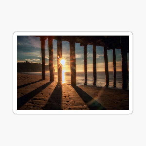 Through the Blinds the sun bursting off Avila Pier Avila Beach Sticker