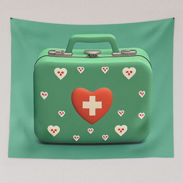 Item preview,  first aid kit, with repeating hearts designed and sold by YoutShop.