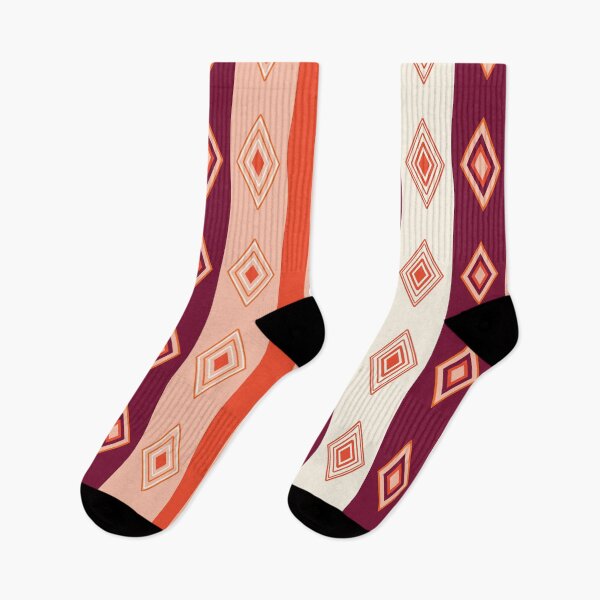 Item preview, Colorful vertical stripes decorated with wired diamonds pattern - cream, maroon red, orange, peach designed and sold by Arubi-Art.