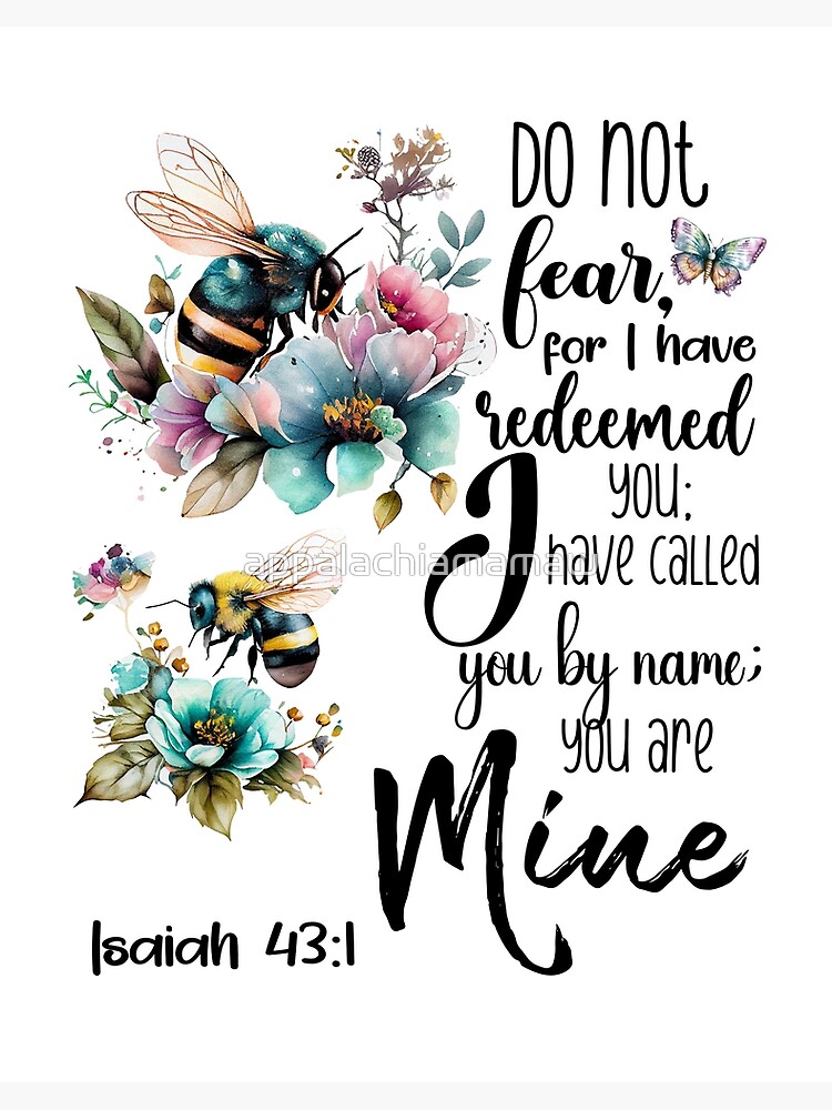 Isaiah 43:1 Scripture with Retro Flowers & Bees Design\
