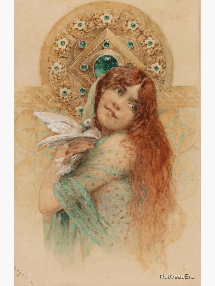 Disover Lucien Lévy-Dhurmer Portrait of a young woman with the premium dove of vertical matte poster