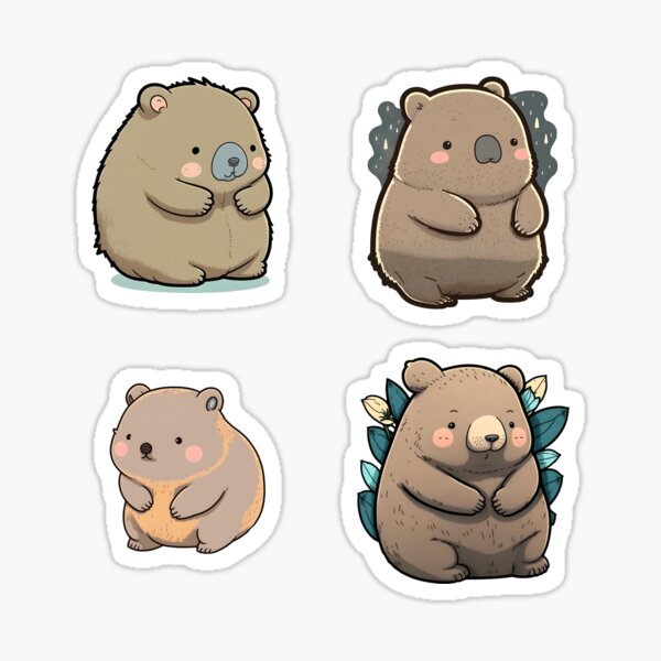 Vista previa del artículo con la obra «4 Wombats gordos para niños», diseñado y vendido por CutePlanetEarth.