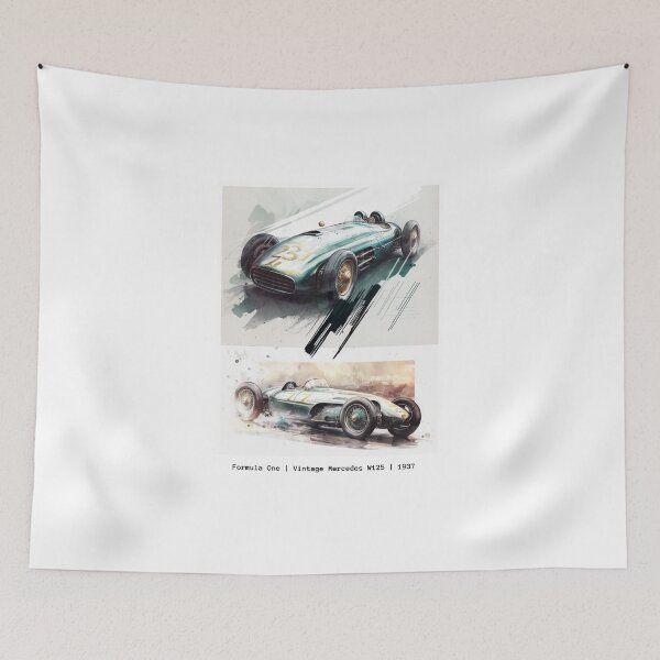 Item preview, Vintage 1937 Mercedes W125 F1 Watercolour Painting Print   designed and sold by PicTechNowArt.