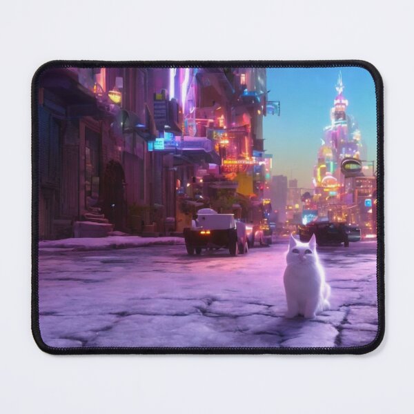 Item preview, White cat in city road designed and sold by Stay-Pawsitive.