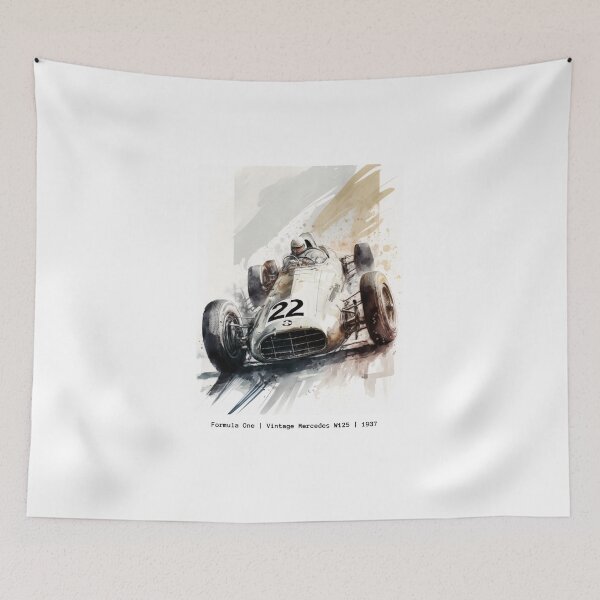 Item preview, Vintage 1937 Mercedes W125 F1 Watercolour Painting Print   designed and sold by PicTechNowArt.