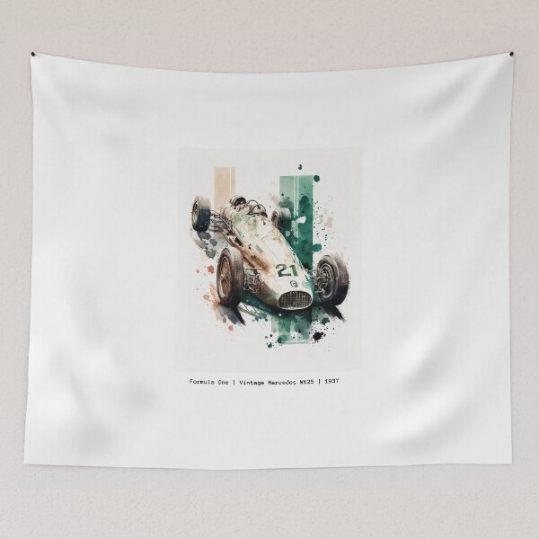 Item preview, Vintage 1937 Mercedes W125 F1 Watercolour Painting Print   designed and sold by PicTechNowArt.