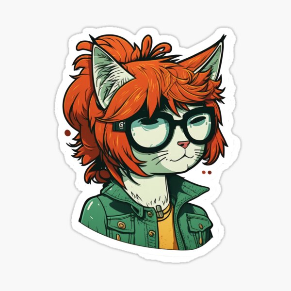 Smart Young Cat in Sunglasses and Leather Jacket Sticker