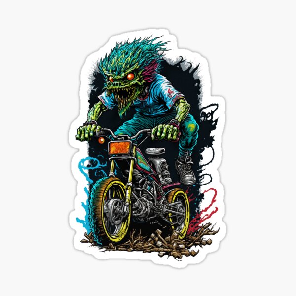 Punk Biker Monster in 90s Comic Style Sticker