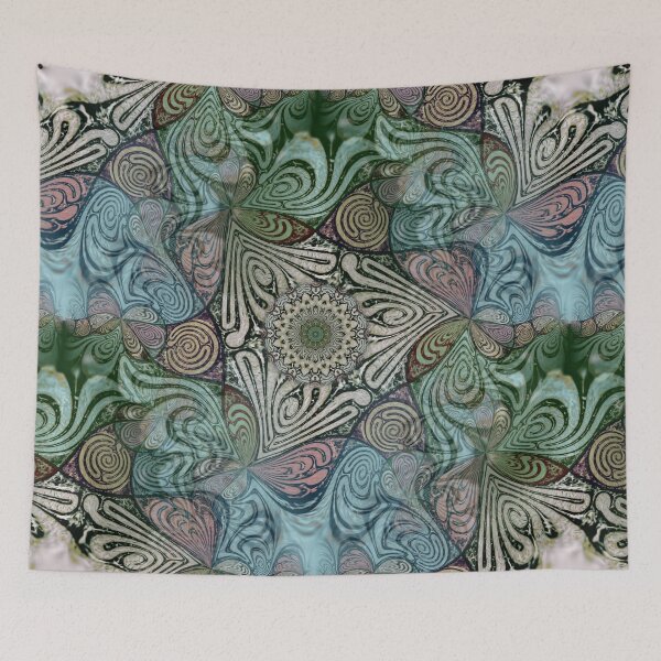 Item preview, Labyrinth Mandala Fractal Pattern Blue Green Grey designed and sold by EDDArt.