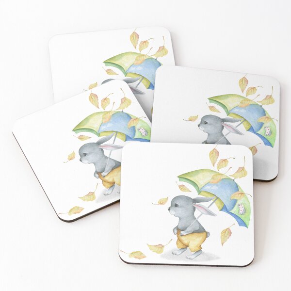 Item preview, Adorable Bunny Rabbit with Umbrella and Falling Leaves designed and sold by smnessen.