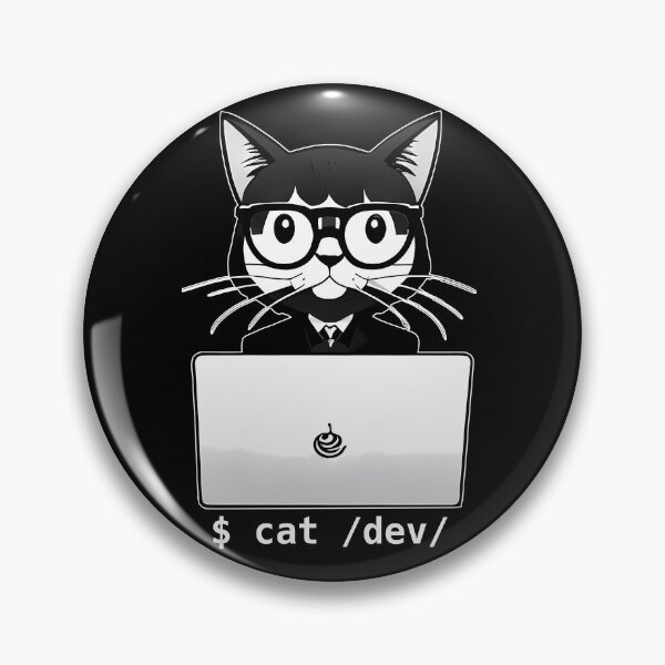 Artikelvorschau, "$ cat /dev/" - Niedliche Cartoon-Katze vor einem Laptop für Entwickler und Programmierer entworfen und verkauft von TuxIdeas.