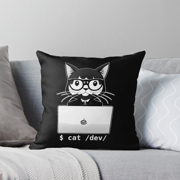Item preview, "$ cat /dev/" - Cute Cartoon Cat in Front of a Laptop for Developers and Coders designed and sold by TuxIdeas.